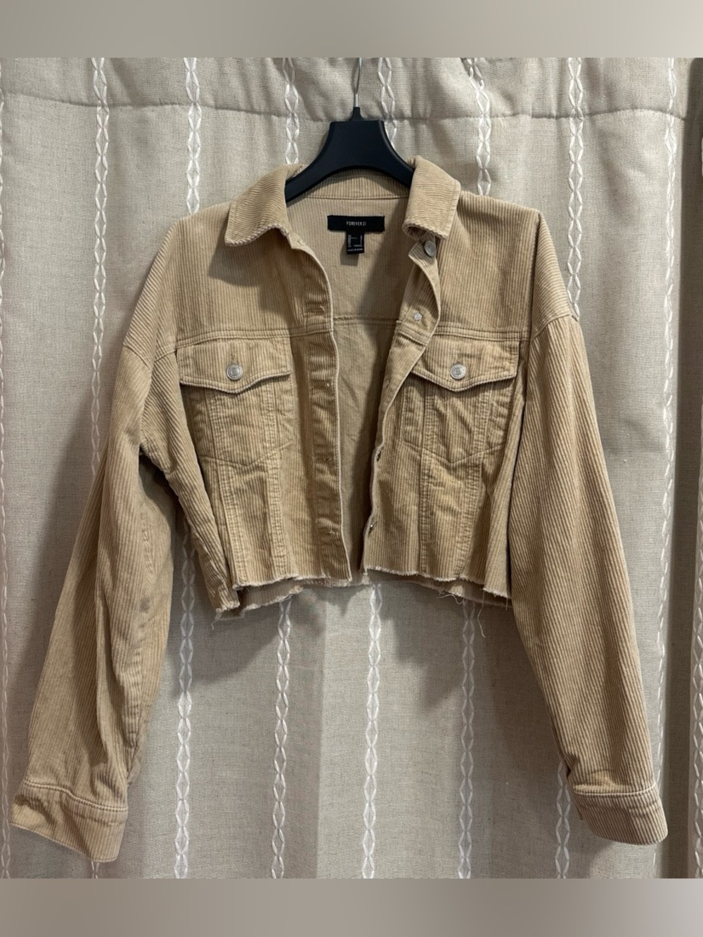 Cropped Corduroy Jacket in Beige